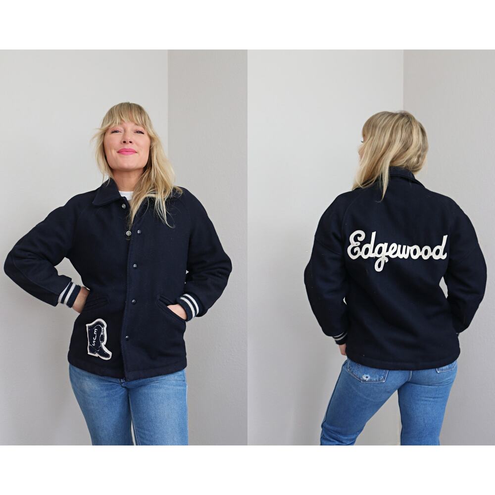 1970's Vintage DeLong Edgewood Wool Navy Varsity Majorette Coat ~ Women's XS SM